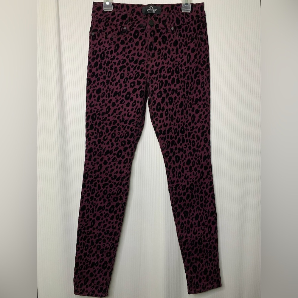 Jordache - Dark Purple Maroon With Black All Over Leopard Print Pants - Size 6